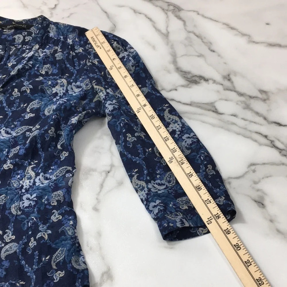 3/$20 Zara Woman Blue Floral Paisley Button Front Shirt Womens Small‎ 3/4 Sleeve - Picture 8 of 10